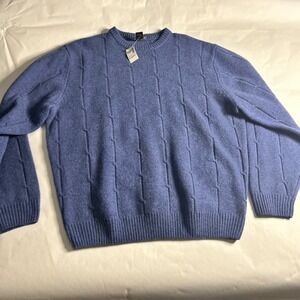 JOS A BANK Mens Crew Neck Sweater Periwinkle Blue Cable Knit‎ Lambswool L